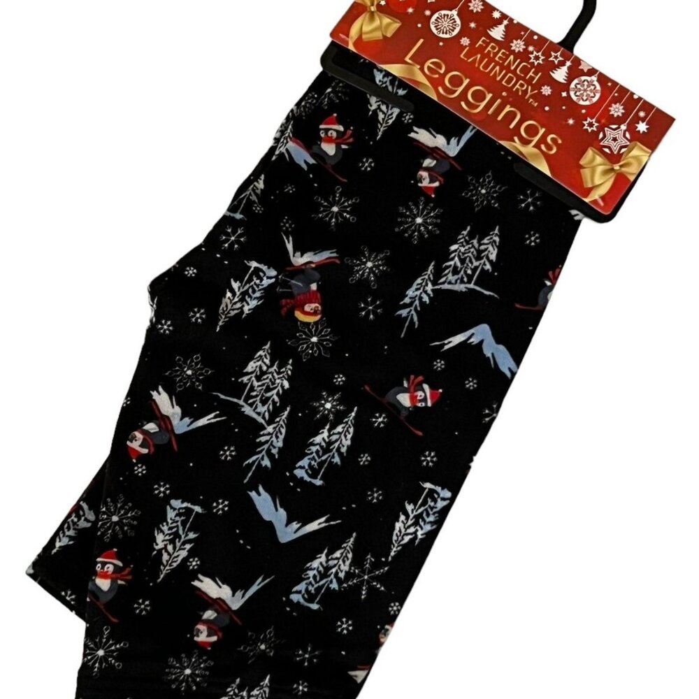 French Laundry Leggings Size US Small Ladies Christmas Winter Penguins Skiing